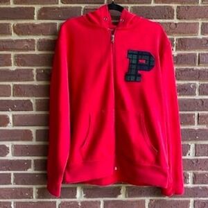 Polo Ralph Lauren Red Full Zip Hoodie Sweatshirt Chenille Plaid P Patch‎ Large